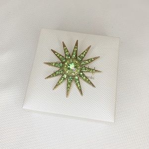 Retro Starburst Brooch, Green Crystals